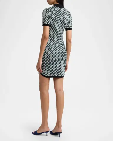 Casablanca Cubist Monogram Short-Sleeve Mini Polo Dress | Thumbnail 3 Casablanca Cubist Monogram Short-Sleeve Mini Polo Dress | Thumbnail 3