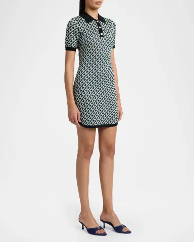Casablanca Cubist Monogram Short-Sleeve Mini Polo Dress | Thumbnail 4 Casablanca Cubist Monogram Short-Sleeve Mini Polo Dress | Thumbnail 4