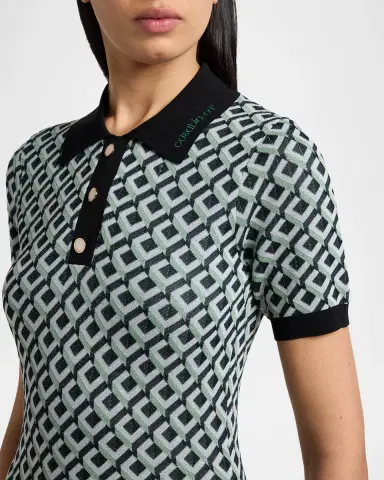 Casablanca Cubist Monogram Short-Sleeve Mini Polo Dress | Thumbnail 5 Casablanca Cubist Monogram Short-Sleeve Mini Polo Dress | Thumbnail 5