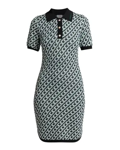 Casablanca Cubist Monogram Short-Sleeve Mini Polo Dress | Thumbnail 1 Casablanca Cubist Monogram Short-Sleeve Mini Polo Dress | Thumbnail 1