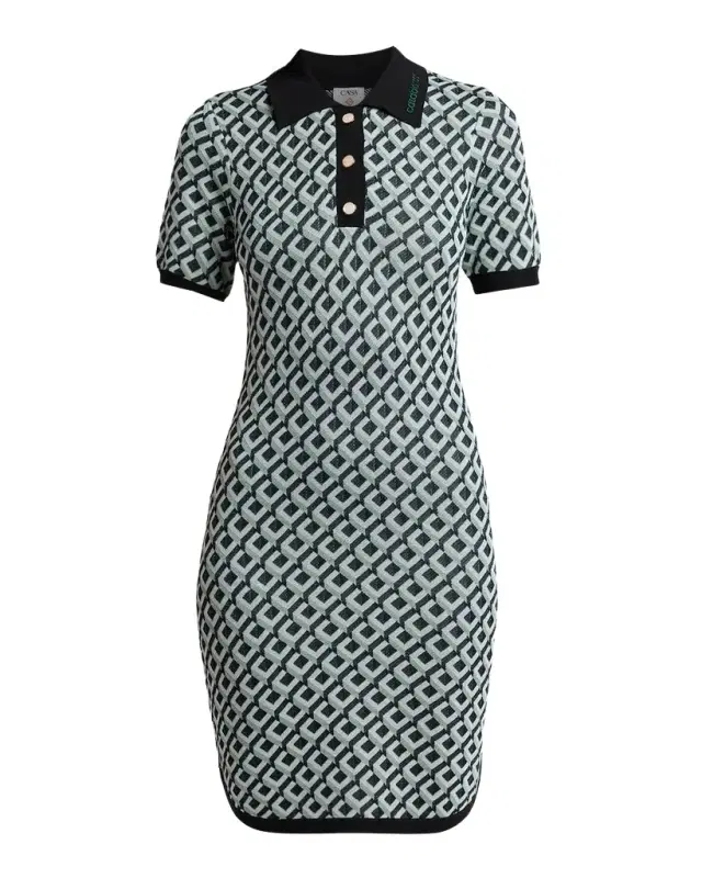 Casablanca Cubist Monogram Short-Sleeve Mini Polo Dress