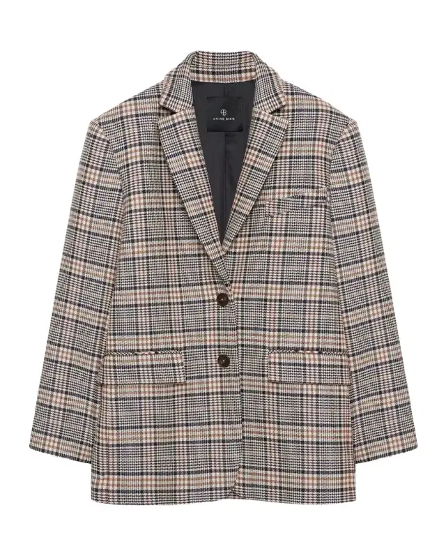 ANINE BING Quinn Check Single-Breasted Blazer