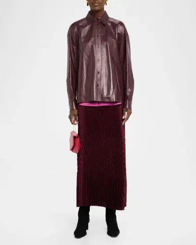 Lafayette 148 New York Oversized Cropped Nappa Leather Shirt | Thumbnail 2