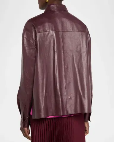 Lafayette 148 New York Oversized Cropped Nappa Leather Shirt | Thumbnail 3