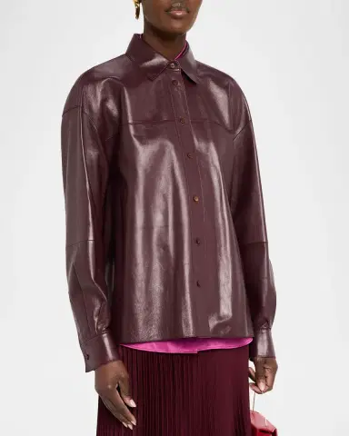 Lafayette 148 New York Oversized Cropped Nappa Leather Shirt | Thumbnail 4