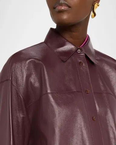 Lafayette 148 New York Oversized Cropped Nappa Leather Shirt | Thumbnail 5