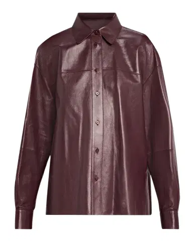 Lafayette 148 New York Oversized Cropped Nappa Leather Shirt | Thumbnail 1