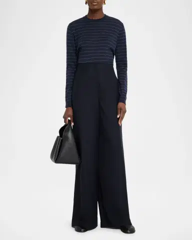 Lafayette 148 New York Striped Crewneck Cashmere Sweater | Thumbnail 2
