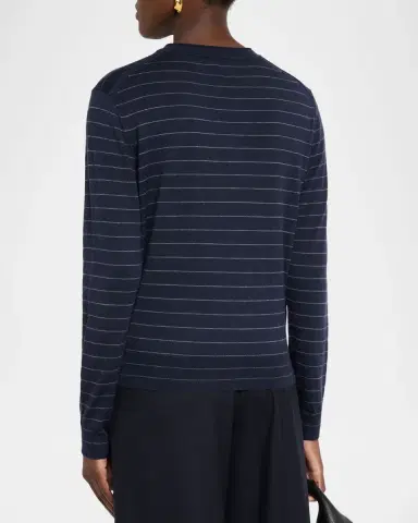 Lafayette 148 New York Striped Crewneck Cashmere Sweater | Thumbnail 3