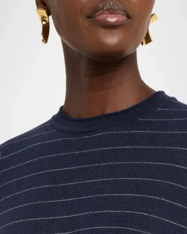 Lafayette 148 New York Striped Crewneck Cashmere Sweater | Thumbnail 5