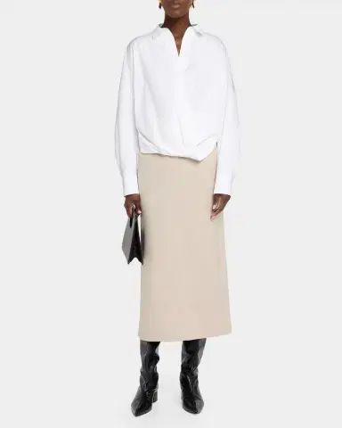 Lafayette 148 New York Oversized Draped Twist-Front Poplin Shirt | Thumbnail 2