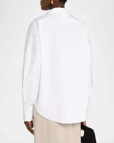 Lafayette 148 New York Oversized Draped Twist-Front Poplin Shirt | Thumbnail 3