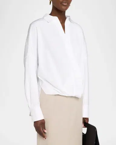 Lafayette 148 New York Oversized Draped Twist-Front Poplin Shirt | Thumbnail 4