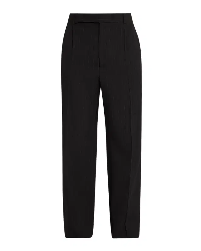 Saint Laurent Men 's Wool Stripe Pleated Wide-Leg Trousers