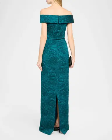Rickie Freeman for Teri Jon Off-Shoulder Jacquard Column Gown | Thumbnail 3