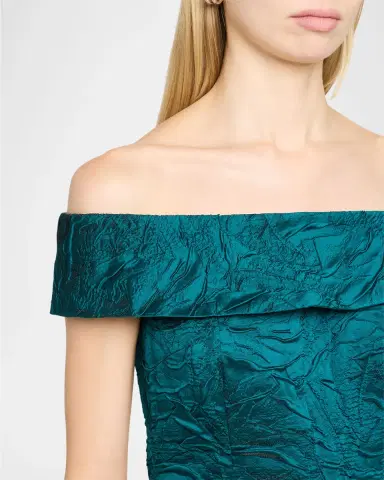 Rickie Freeman for Teri Jon Off-Shoulder Jacquard Column Gown | Thumbnail 5