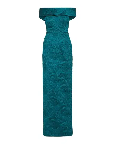 Rickie Freeman for Teri Jon Off-Shoulder Jacquard Column Gown | Thumbnail 1