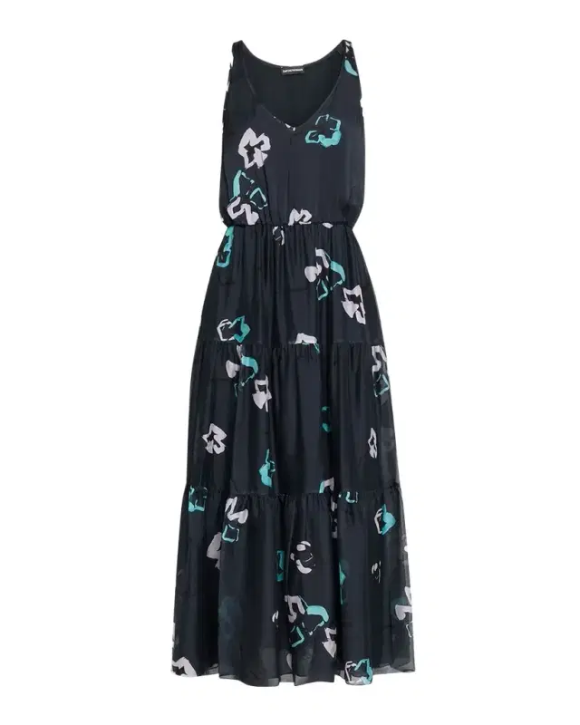 Emporio Armani Sleeveless Tiered Floral-Print Maxi Dress
