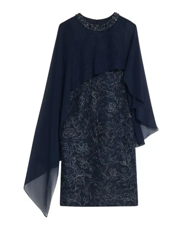 Rickie Freeman for Teri Jon Beaded Chiffon & Embroidered Lace Dress