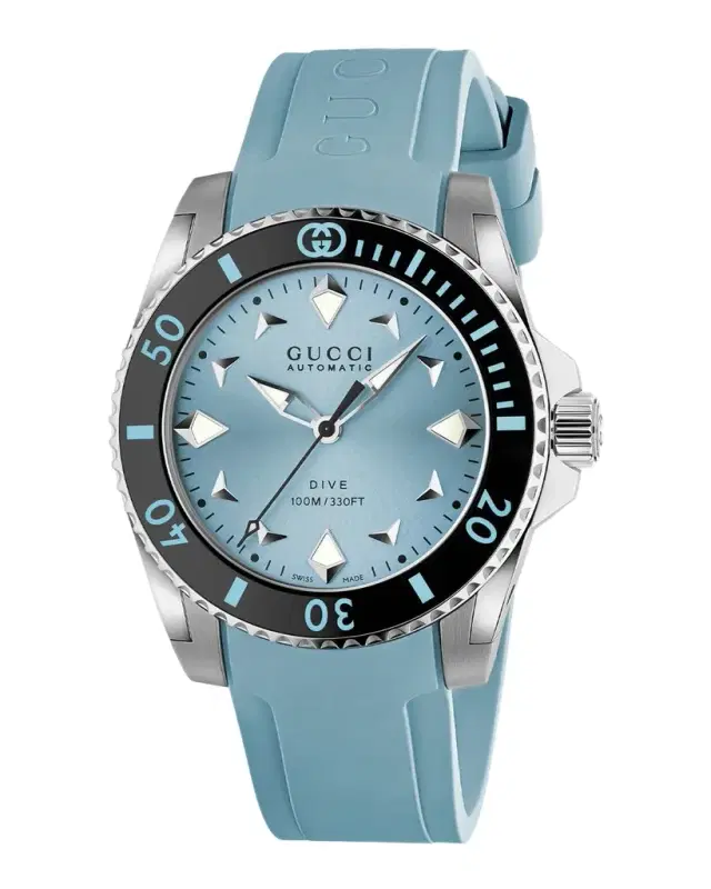Gucci Dive Light Blue Rubber Strap Watch, 36mm