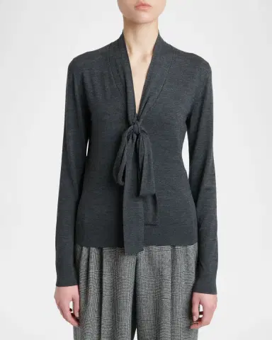 Dolce & Gabbana Bow V-Neck Wool Jersey Long-Sleeve Top | Thumbnail 4 Dolce & Gabbana Bow V-Neck Wool Jersey Long-Sleeve Top | Thumbnail 4