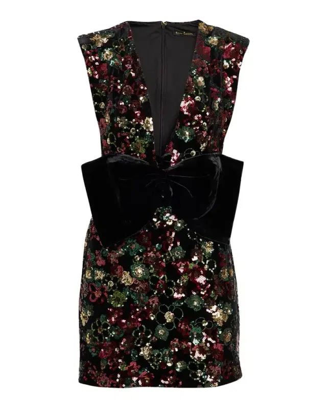 Ramy Brook Kimberly Plunging Floral Sequin Mini Dress