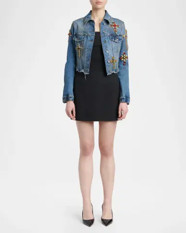 Dolce & Gabbana Cross Embellished Distressed Denim Jacket | Thumbnail 2