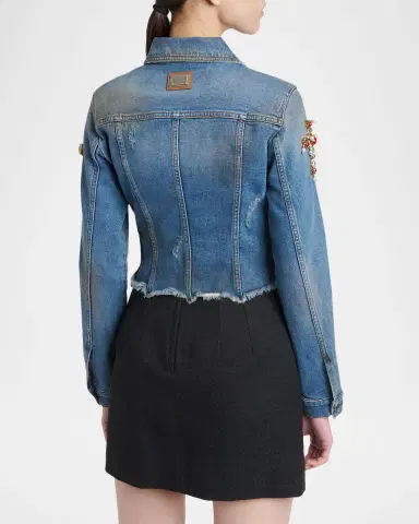 Dolce & Gabbana Cross Embellished Distressed Denim Jacket | Thumbnail 3
