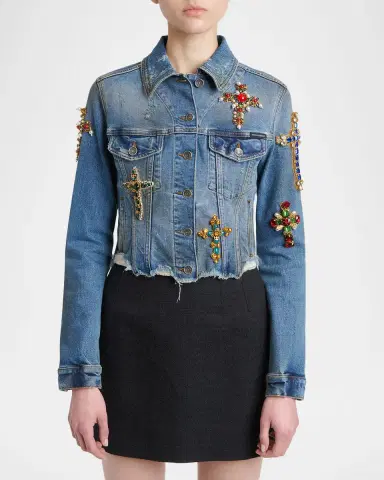 Dolce & Gabbana Cross Embellished Distressed Denim Jacket | Thumbnail 4