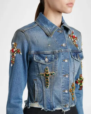 Dolce & Gabbana Cross Embellished Distressed Denim Jacket | Thumbnail 5
