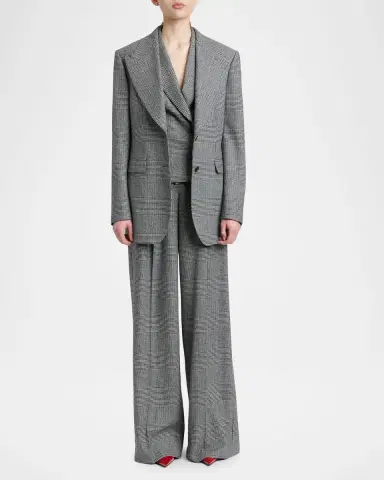 Dolce & Gabbana Glen Plaid Cashmere-Wool Pleated Wide-Leg Trousers | Thumbnail 2