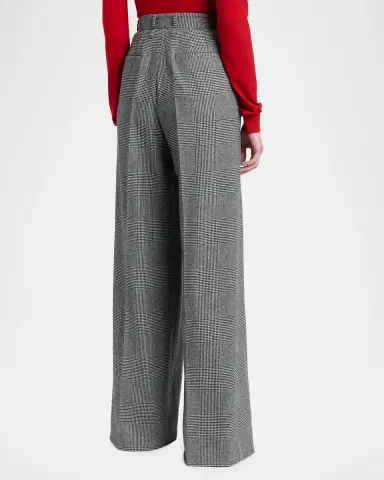 Dolce & Gabbana Glen Plaid Cashmere-Wool Pleated Wide-Leg Trousers | Thumbnail 3