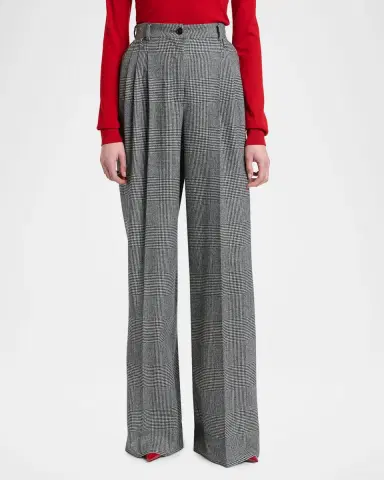 Dolce & Gabbana Glen Plaid Cashmere-Wool Pleated Wide-Leg Trousers | Thumbnail 4