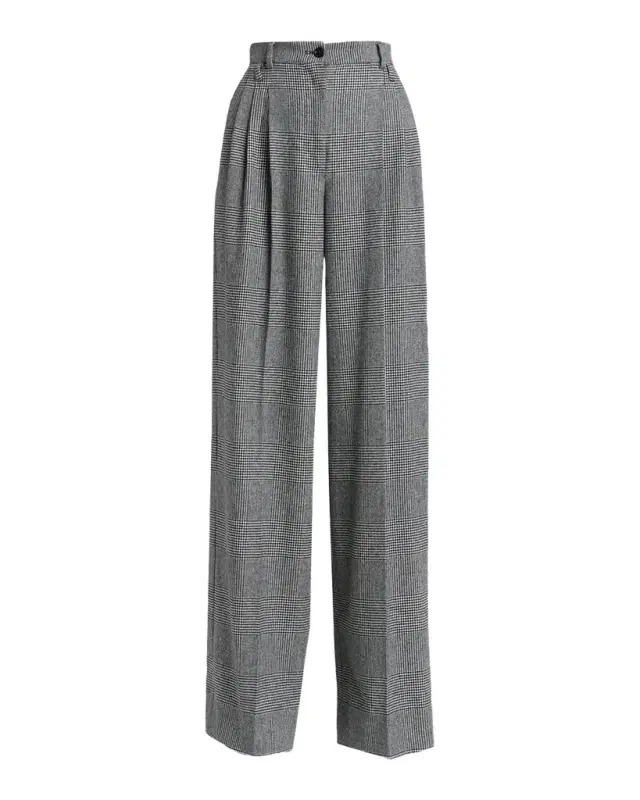 Dolce & Gabbana Glen Plaid Cashmere-Wool Pleated Wide-Leg Trousers