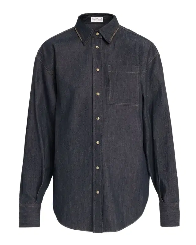 Brunello Cucinelli Monili-Trim Denim Oversized Shirt