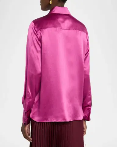 Lafayette 148 New York Spread-Collar Silk Charmeuse Blouse | Thumbnail 3