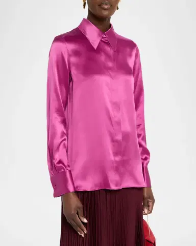 Lafayette 148 New York Spread-Collar Silk Charmeuse Blouse | Thumbnail 4