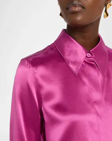 Lafayette 148 New York Spread-Collar Silk Charmeuse Blouse | Thumbnail 5