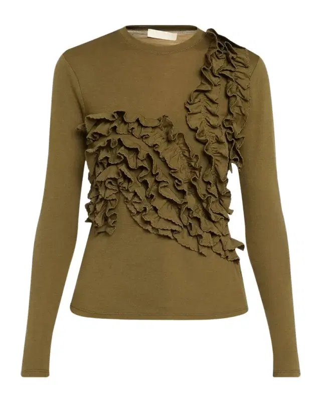 Ulla Johnson Polina Ruffled Jersey Long-Sleeve Top