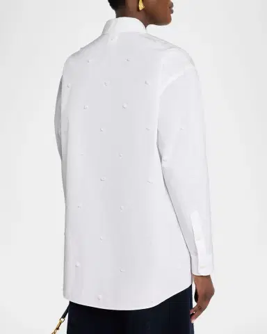 Lafayette 148 New York Oversized Embroidered Polka Dot Poplin Shirt | Thumbnail 3