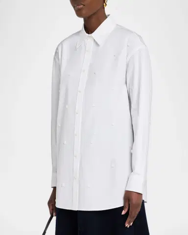 Lafayette 148 New York Oversized Embroidered Polka Dot Poplin Shirt | Thumbnail 4