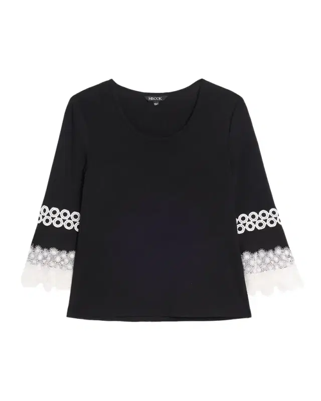 Misook Lace Applique Bell-Sleeve Knit Top