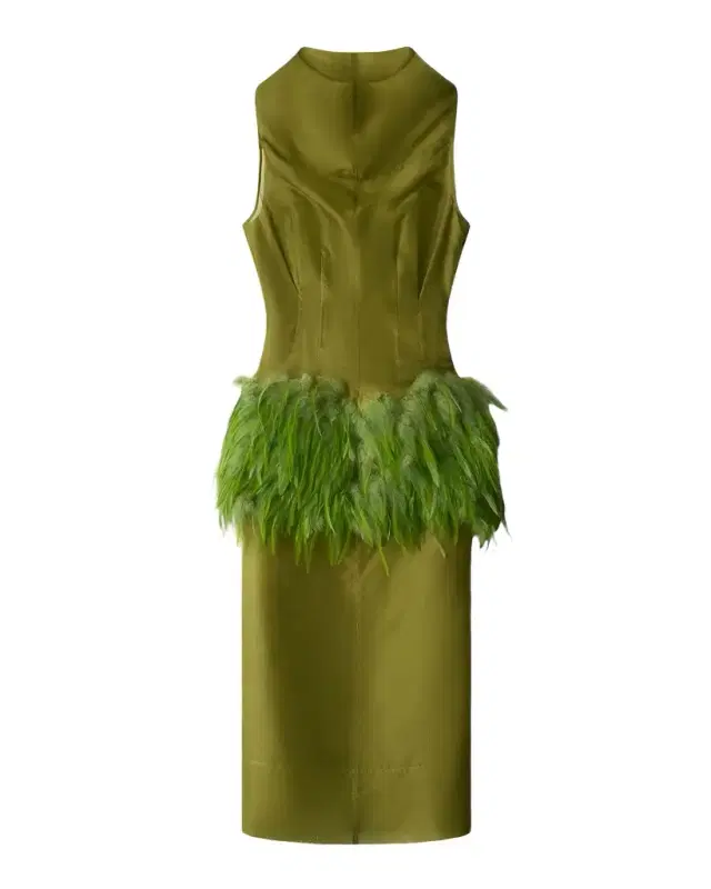 Staud Bisou Feather-Trim Midi Dress