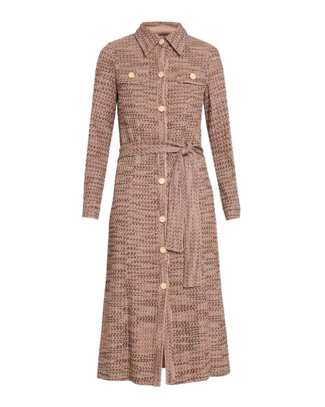 Misook Belted Tweed Knit Midi Shirtdress
