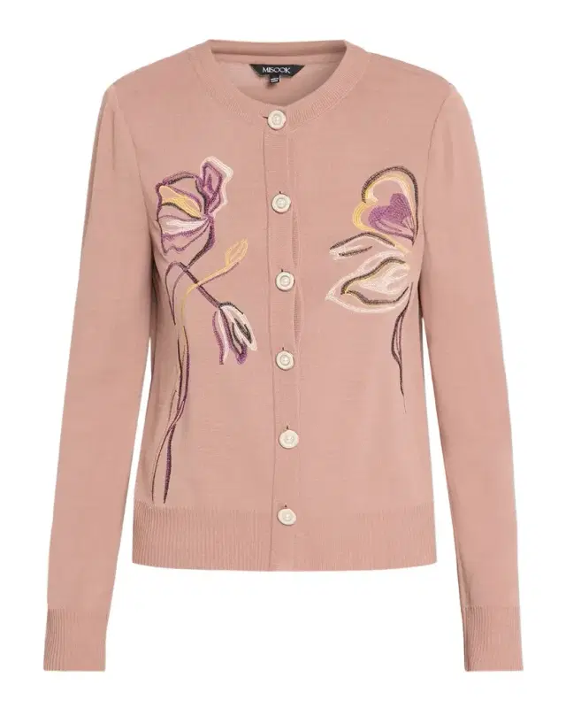 Misook Floral Embroidered Knit Cardigan