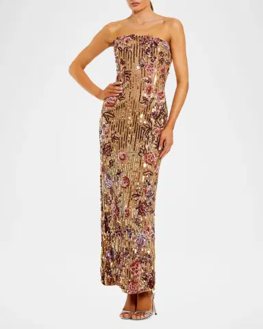 Mac Duggal Petite Strapless Floral Sequin Column Maxi Dress | Thumbnail 2