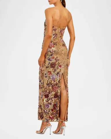 Mac Duggal Petite Strapless Floral Sequin Column Maxi Dress | Thumbnail 3
