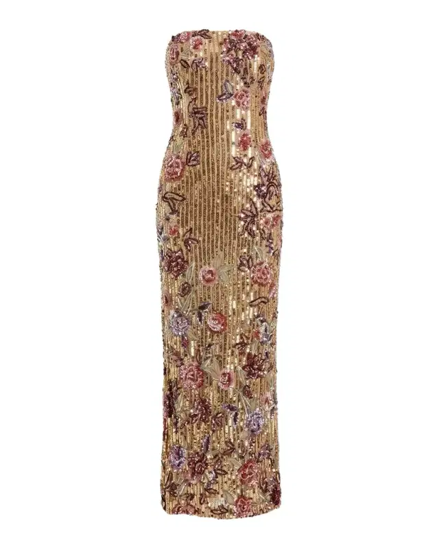 Mac Duggal Petite Strapless Floral Sequin Column Maxi Dress