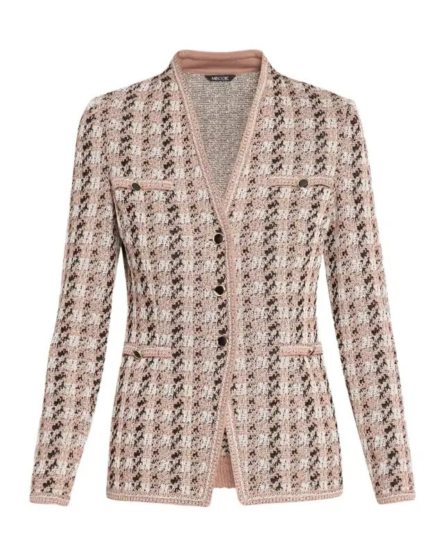 Misook Tailored Houndstooth Tweed Knit Jacket