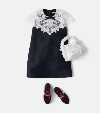 Self-Portrait Kids Lace-trimmed satin dress | Thumbnail 4